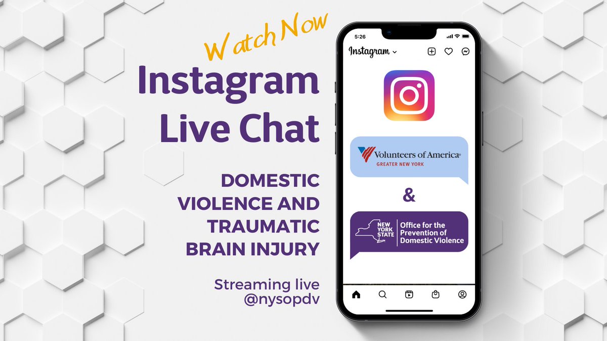 We're live! Discussing #DomesticViolence and #TraumaticBrainInjury on our Instagram with @VOAgny Watch live here: instagram.com/nysopdv/

#BrainInjuryAwarenessMonth