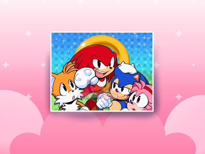 PYONSHOP FLASH SALEMy Sonic Origin Collection is now on Sale! Save 20% on the Sonic Origin Stickers,Keychains, and Print! Use  ORIGINSALE  #sonicorigin 