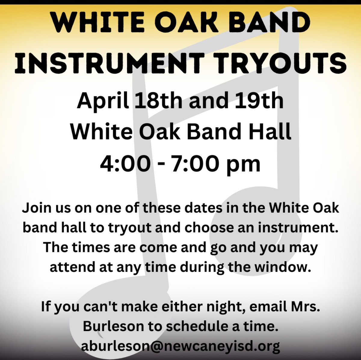 Attention Parents of 5th graders who will be attending White Oak: