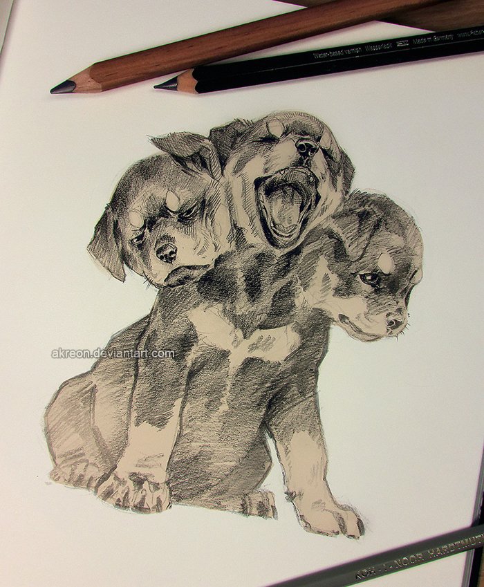 「My old Cerberus Puppy sketch should fit 」|akreonのイラスト