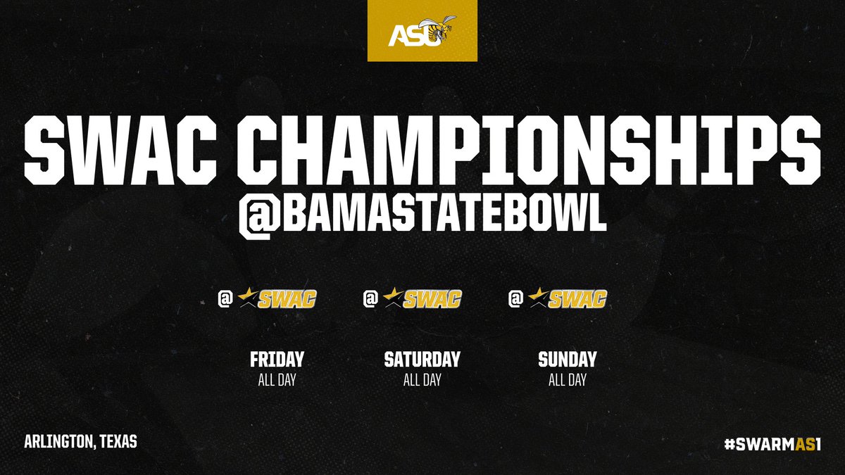BIG WEEKEND AHEAD! <a href="/BamaStateBowl/">ASU Bowling</a> begins its quest for <a href="/theswac/">Southwestern Athletic Conference</a> Bowling Championship on Friday-Saturday in Arlington, TX! RT to wish the Lady Hornets luck!

#IAMSWAC | #SWARMAS1 
#RYSASU