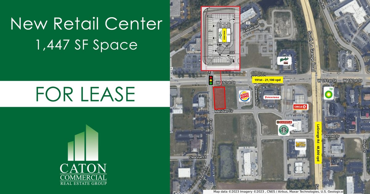 CatonCommercial's tweet photo. New #retail center with 1,447 SF space available. Located just off I-80 interchange and LaGrange Rd. Join Wingstop and Human Bean Coffee Shop. Listed by Brian Blackmore and Sandy True. Learn more: https://t.co/e5Q1HpHqh6
#leasing #catoncre #CRE #commercialrealestate https://t.co/PXH1iDsjE5