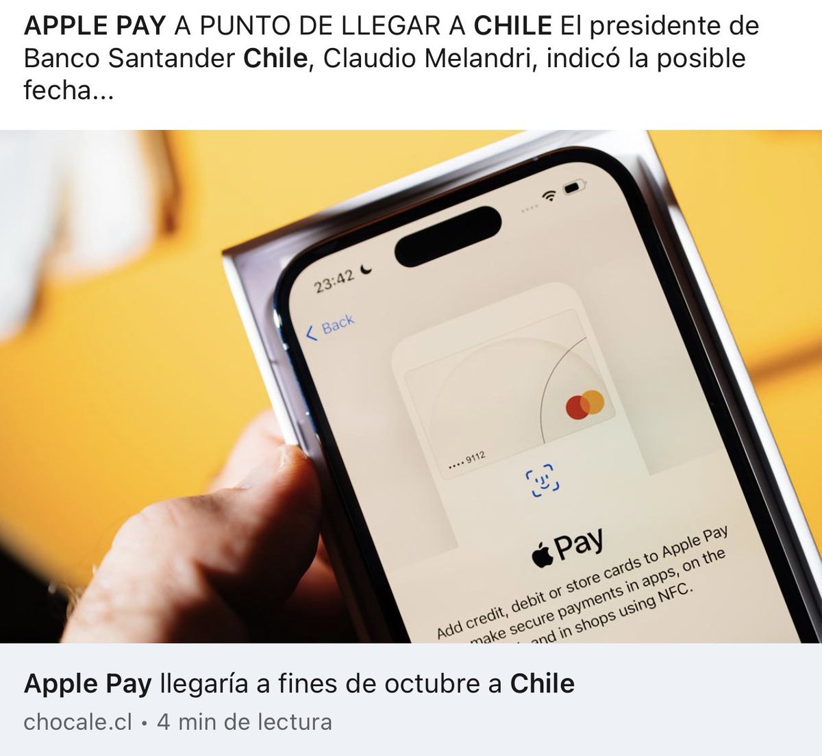 LocoXlaTech's tweet photo. ¿Y dónde está Apple Pay Chile? Dale RT para que transparenten la información de una vez por todas. @bancodechile @scotiabank @transbank @bancobice @bancosantander @BancoEstado @BancoBci @itauchile #ApplePayChile https://t.co/Of4o87N8p0