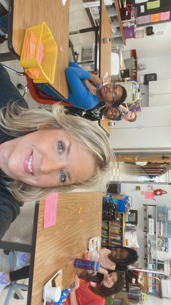 Lunch bunch book talk #EllrayJakes with a great group! #readingforfun #RockStars ⁦<a href="/HAQuinn_VB/">Heather Quinn</a>⁩ ⁦<a href="/KarenKagel/">Karen Kagel</a>⁩ ⁦<a href="/vblit4kids/">VB Lit Connections</a>⁩