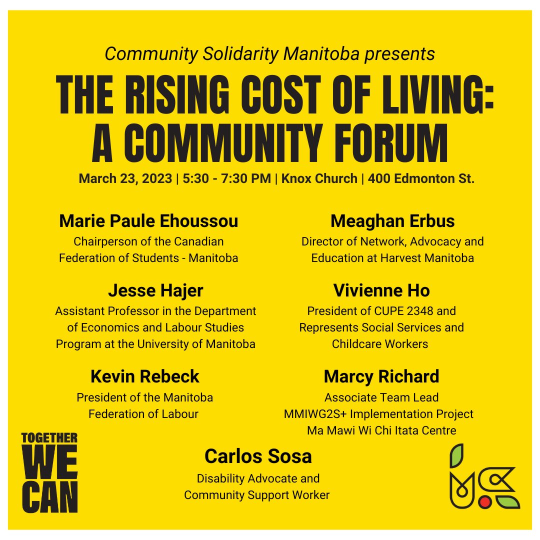 CSP_MB's tweet photo. Tonight at Knox Church (400 Edmonton Street) at 5:30pm! Join us for a community forum on the rising cost of living and its effects on our lives and communities. 

Free to all; register here: https://t.co/VuDW2C8mdm https://t.co/SQl8Nuiknk