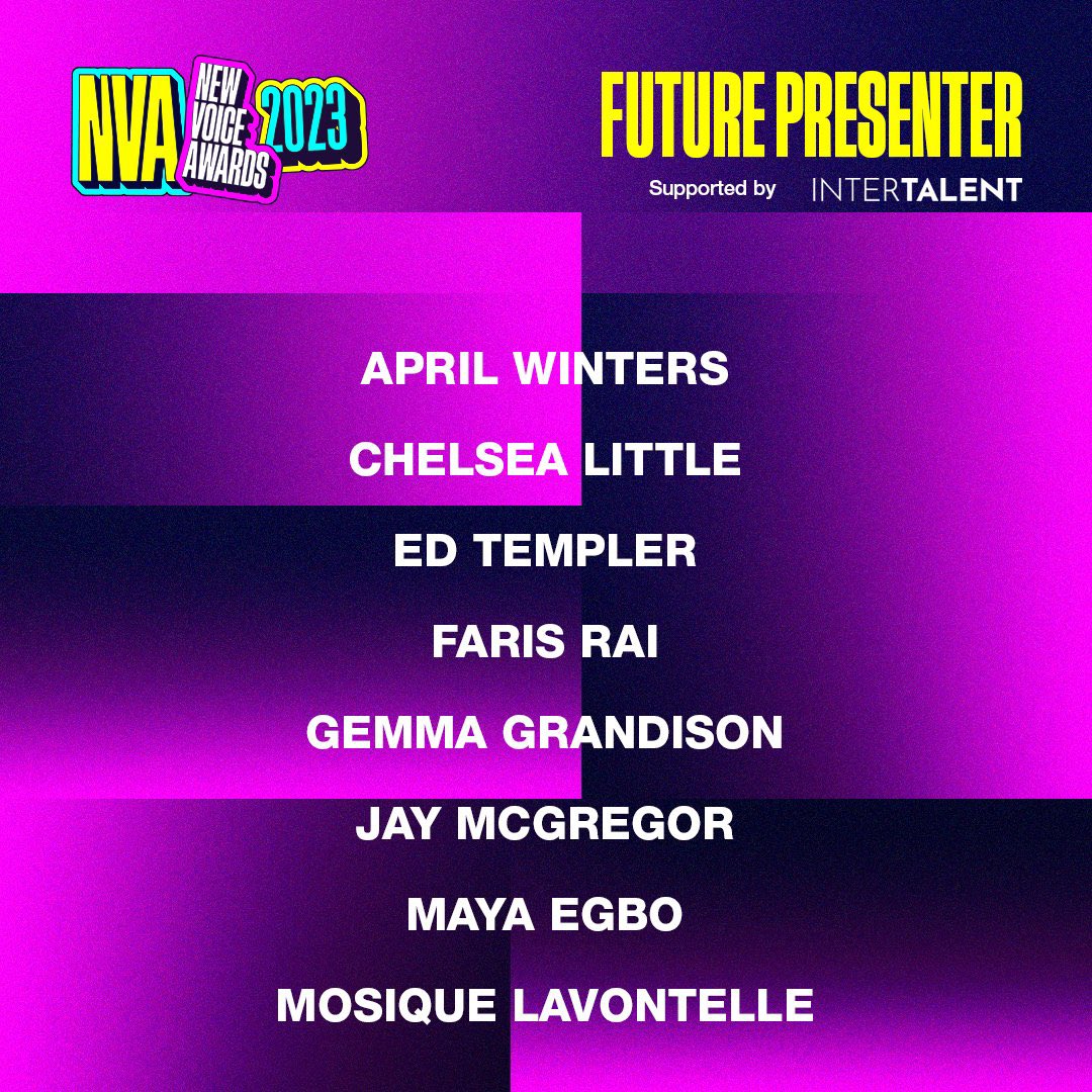 Best of luck to those nominated in the Future Presenter category at @thetvfoundation New Voice Awards 2023! @aprilxwinters @chelsealittle95 @GameHogGames @farisSTINGrai @MayaEgbo @MLavontelle @jaymcgregor_ #GemmaGrandison