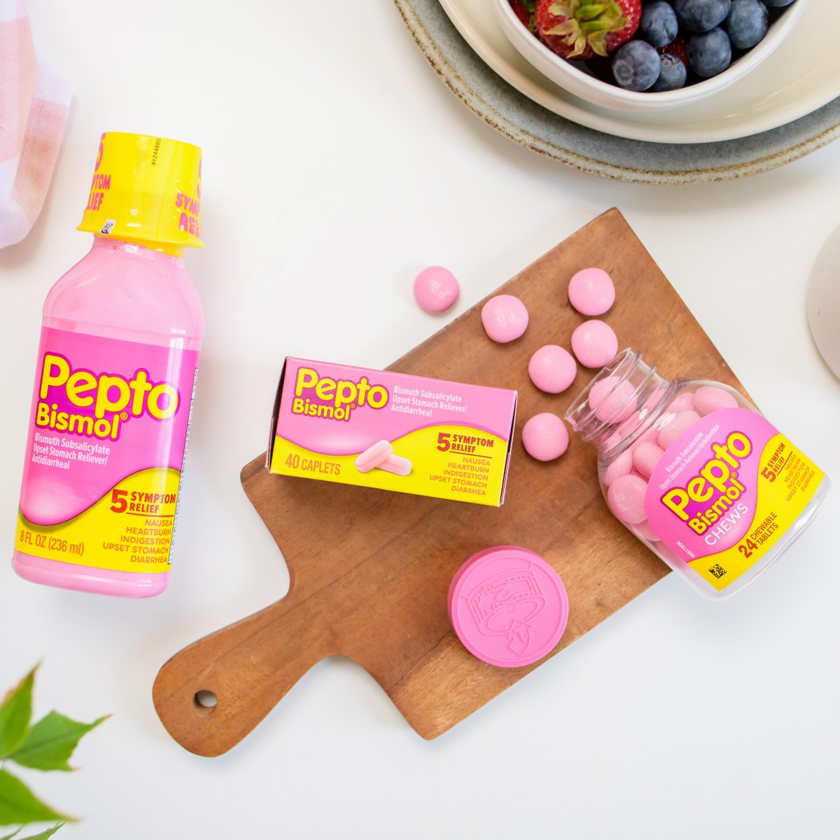 Liquids, caplets, or chews, oh my! Pepto Bismol gives #5SymptomRelief no matter how you prefer to take it. . . . Read each label. Use as directed. Keep out of reach of children.