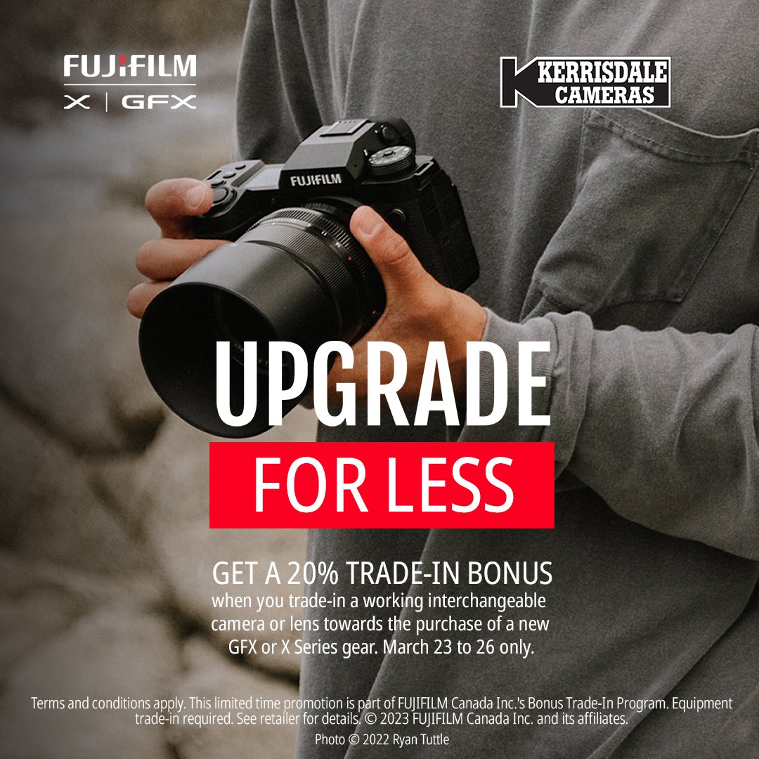 KCLmain's tweet image. Interested in FUJIFILM gear? 📸 Now is the time! Trade in your old (working) interchangeable lens camera or lens and get a 20% trade-in bonus. Get ready for a new level of photography! 🤩 Until March 26 only. Details online or in-store.#FujifilmTradeIn #UpgradeforLess #Fujifilm