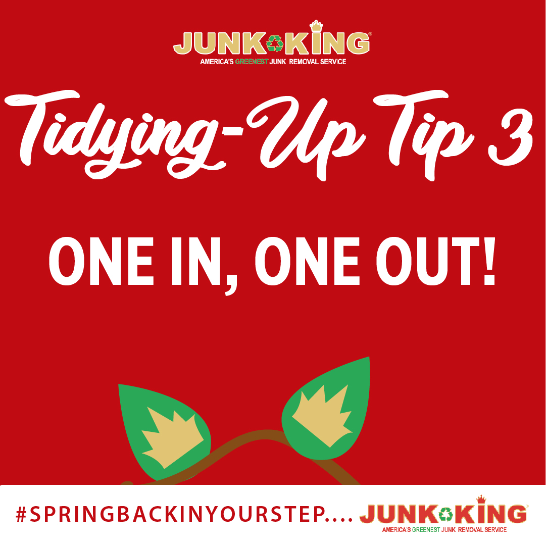 JunkRhodeIsland's tweet photo. TIDYING UP TIP #3: Sometimes it can be hard to choose what should stay and what should go, so alternate! Choose one item to stay “in”, then one item to go “out”. Repeat the process until you’re done! #SpringBackInYourStep https://t.co/e3QeYB7RYy