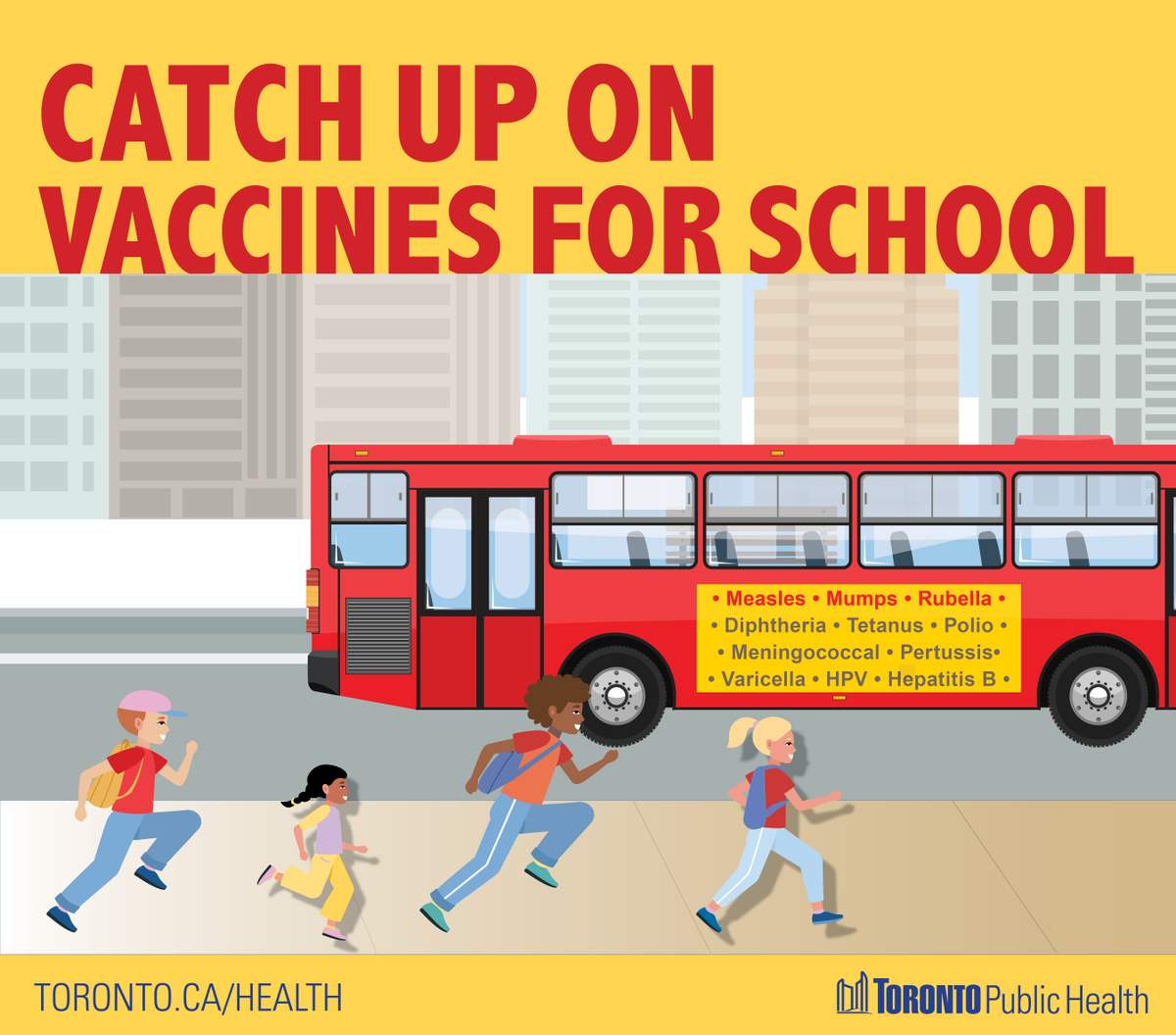 TOPublicHealth's tweet photo. Is your child up-to-date with their vaccines? Catch up on any missing vaccines for school by booking an appointment at a City-run clinic: https://t.co/gILo8hkud0. 

These vaccines provide important protection against many vaccine-preventable diseases. https://t.co/ReI9nxoFp6