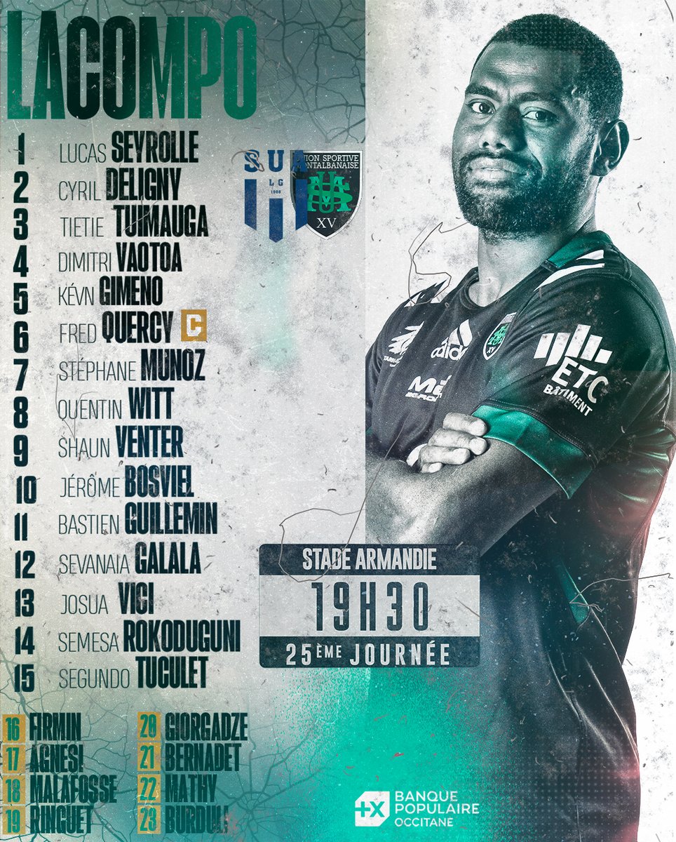 UsmSapiacRugby's tweet photo. 𝗟𝗮 𝗖𝗼𝗺𝗽𝗼' ♟   

Découvrez les 23 joueurs qui se déplaceront sur la pelouse de @agen_rugby ce vendredi 24 mars au Stade Armandie ! ✊    

📺 Rugby +  
⌚️19H30  
🏟 Stade Armandie

𝙇𝙞𝙚𝙣 𝘼𝙡𝙡𝙚𝙯 𝙎𝙖𝙥𝙞𝙖𝙘 👇

https://t.co/uvtfLJC0qU

#AllezSapiac #SUAUSM #LaCompo https://t.co/BFgseKEyiA