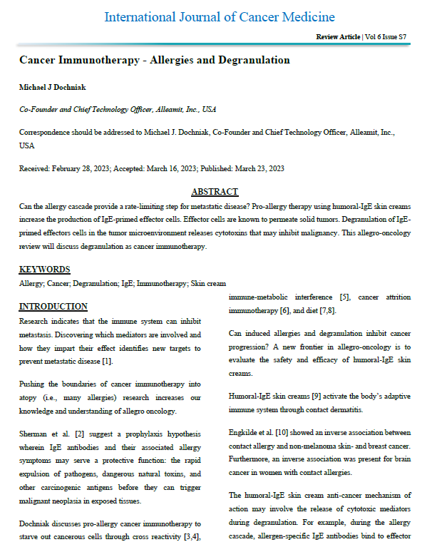 NishaDhama3's tweet photo. International Journal of Cancer Medicine | Review Article
#tridhascholars #cancermedicine #immunotherapy #allergies #degranulation
https://t.co/DHyIog7LdF https://t.co/JVd60Kx3CA