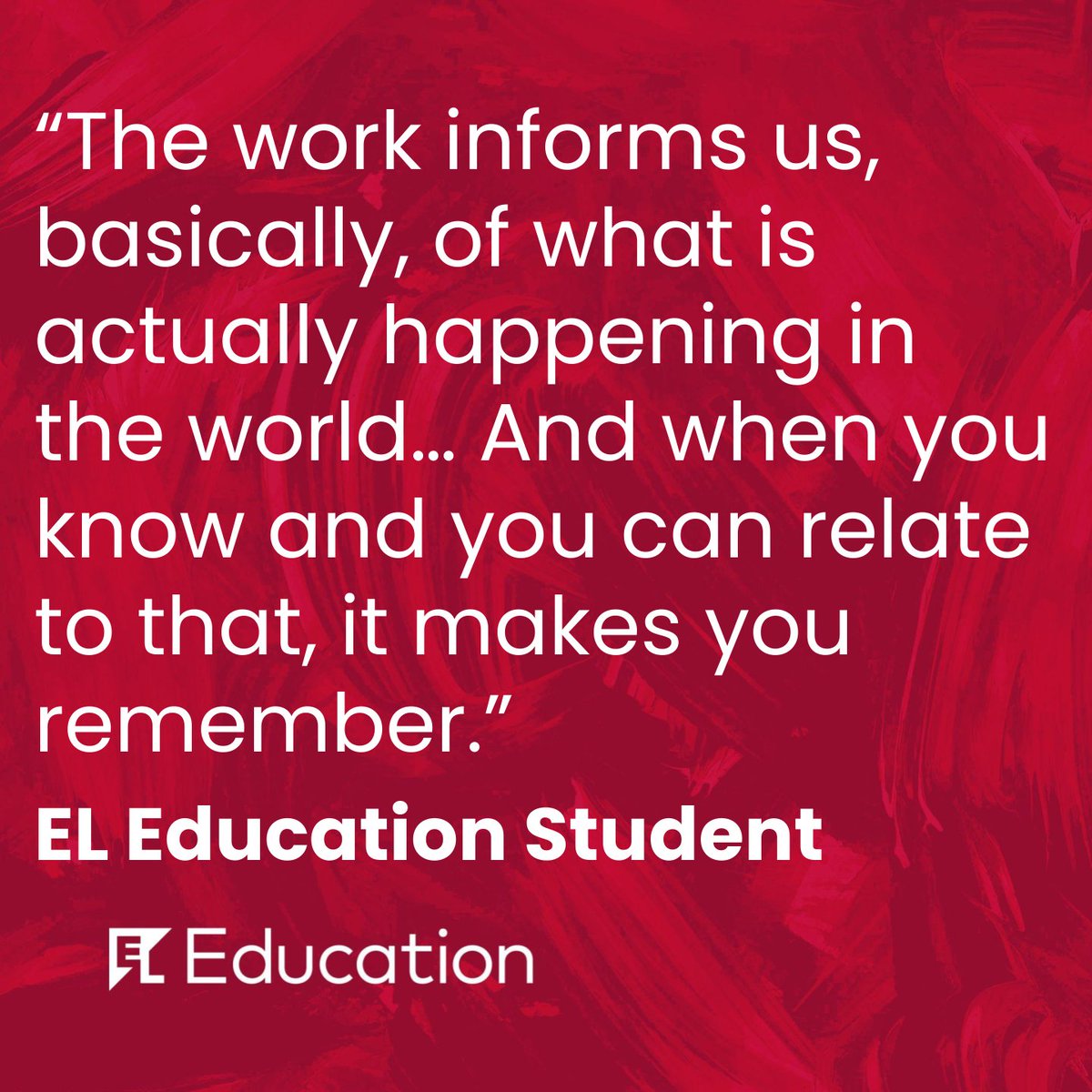 ELeducation's tweet photo. Breaking News: EL Education students have a greater sense of purpose - a belief that their school work is meaningful. Learn how else EL Education students are experiencing greater alignment and other key findings in our recently released study: https://t.co/FOGs6VfBLI https://t.co/tJKzcWoGPM