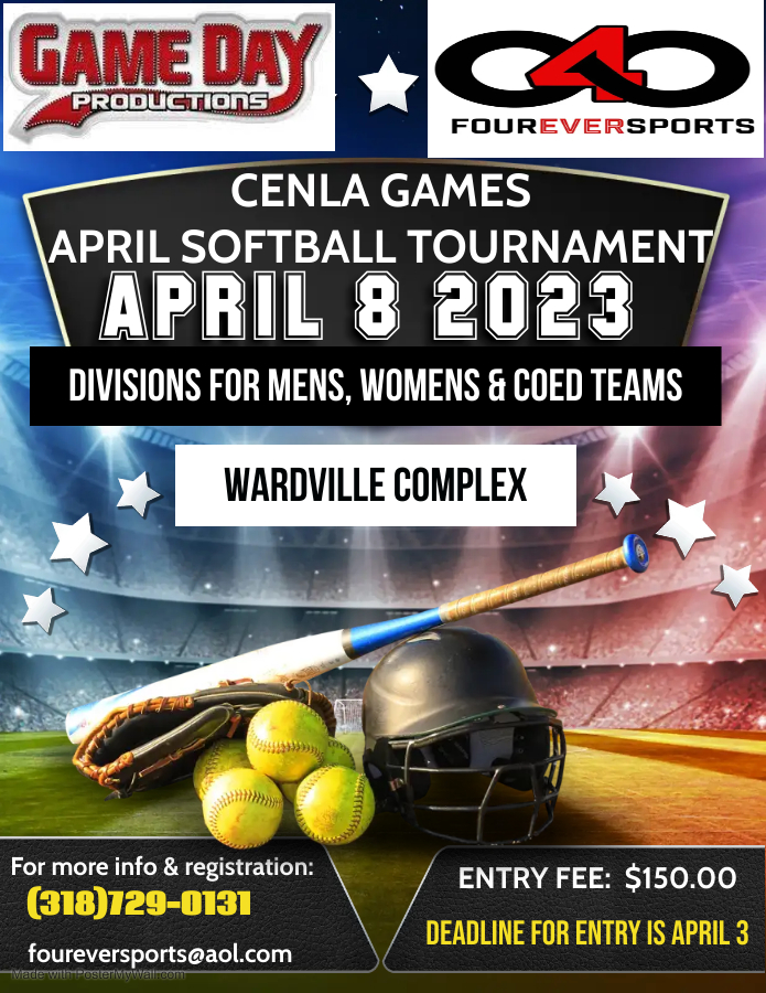 Cenla Games April Softball Tournament
conta.cc/3FJlmME
