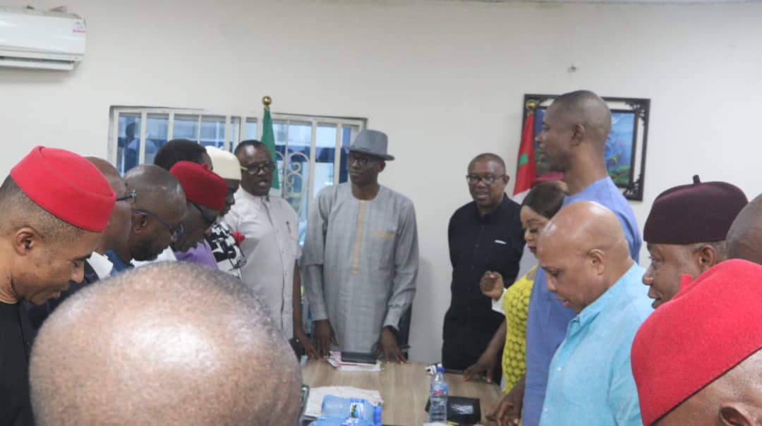 PeterObi's tweet photo. I'm gratified that Barr. Julius Abure, National Chairman of Labour Party and I were able to meet with the Imo State LP Stakeholders and the Governorship Aspirants in an interactive meeting on the way forward in Imo State. https://t.co/36ofq8yTc3