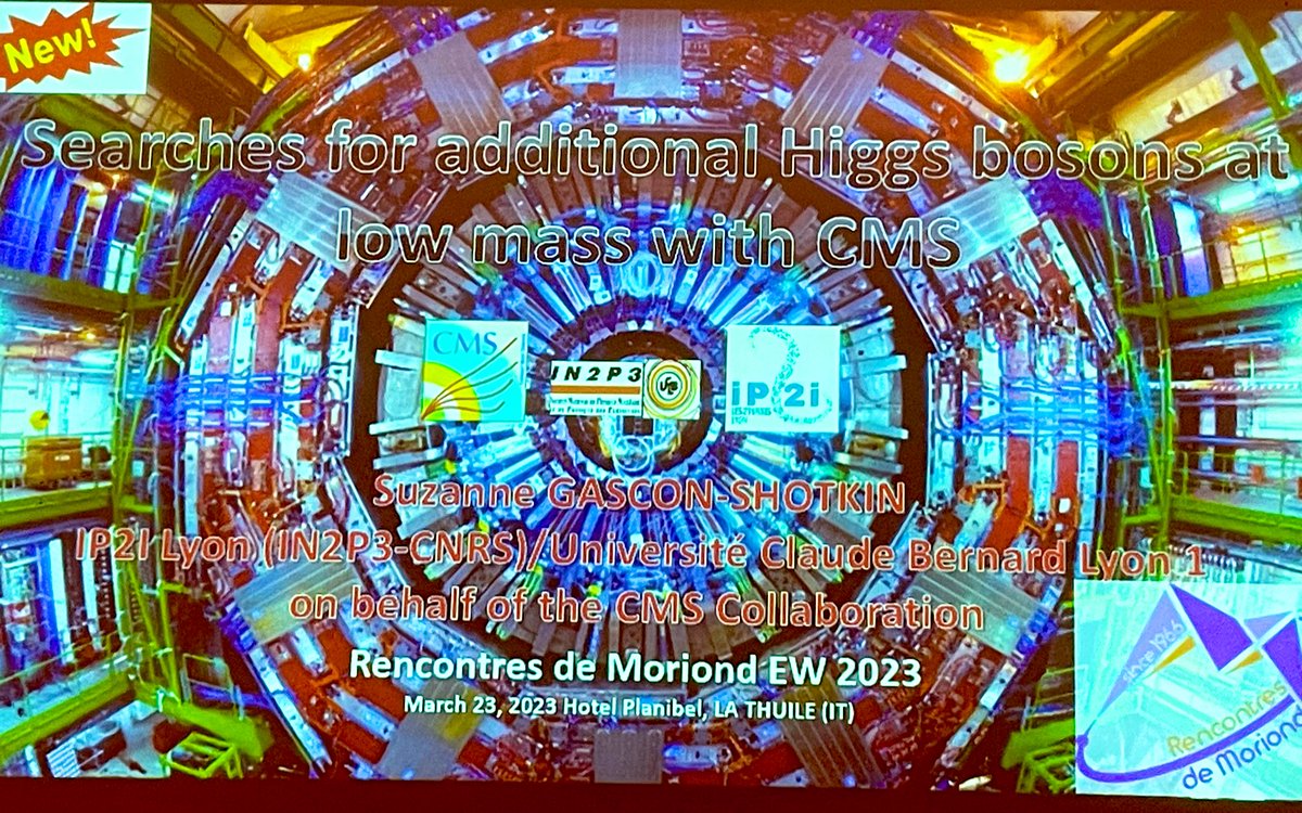 freyablekman's tweet photo. There could also be extra low Higgs bosons, and Susan Gascon-Shotkin presents three #new #moriond results from @CMSExperiment! Nice title slide as well 🛑🤩. Be prepared for non-significant #excesses https://t.co/wqcCeWX2Fo