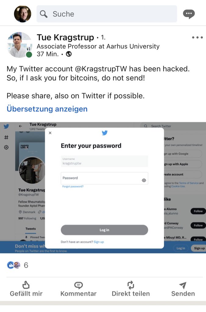 ProftDr's tweet photo. @KragstrupTW account on twitter got hacked, please be aware in case you receive unusual requests from him other than normally 😉 https://t.co/xkGJ8c32yx