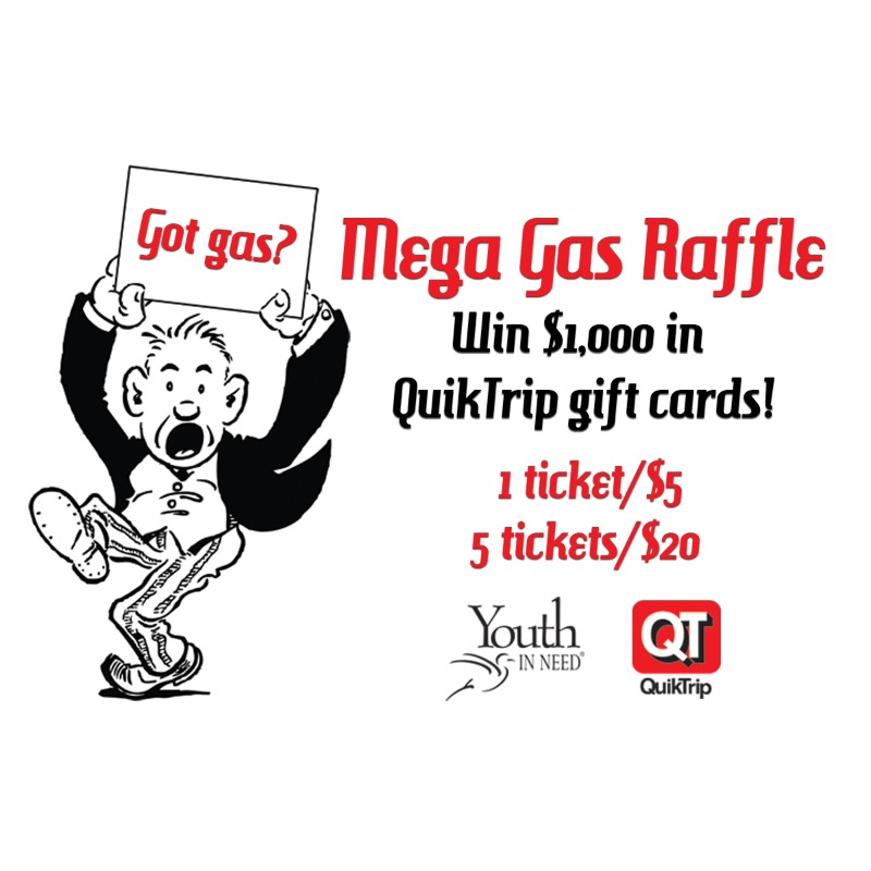 YouthInNeed's tweet photo. Get your chance to win $1,000 in QuikTrip gift cards to use however you'd like...gas, snacks, drinks...you name it! Tickets are 1/$5 or 5/$20. The drawing is Monday, May 15, and you don’t have to be present to win. Get your tickets! 👇