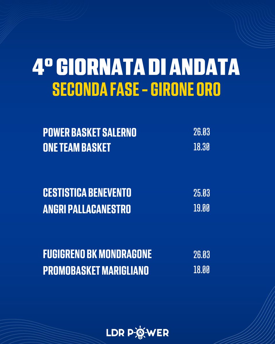 PowerBasketSa's tweet photo. 📆 4° GIORNATA DI ANDATA - SECONDA FASE.

Power Basket Salerno 🆚 One Team Basket Caserta
🗓 Domenica 26 marzo ore 18:30
🏟 PalaSilvestri, Viale Antonio de Biase (SA)
🔴 Live streaming

🏀 #PowerIsHere #PowerTeam #PowerForPower https://t.co/GyXI8ZtW2b