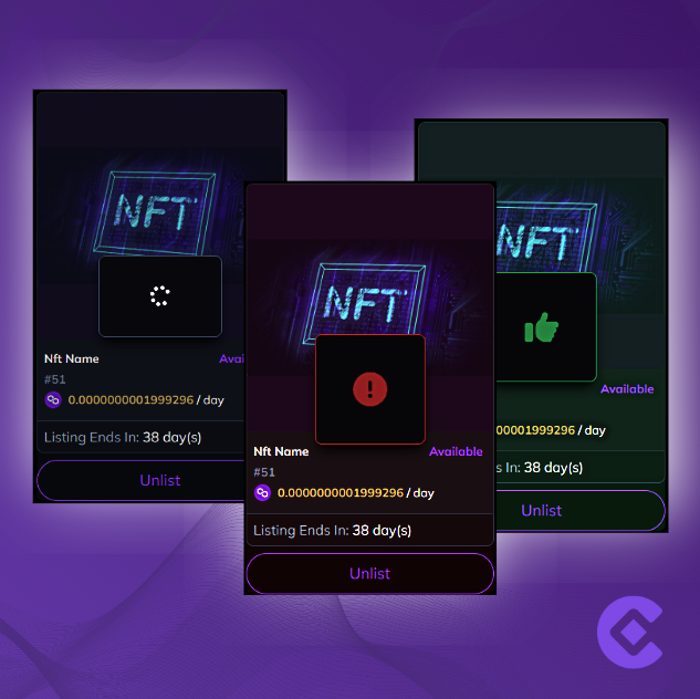 CandideNft's tweet photo. 🆕 Design update 🖌️

In our exchanges the beta testers suggested we add pop-ups that indicate when a transaction has been validated or not ✅

We dedicated ourselves to do that this week 🧑‍💻

Now there is a loading, success and failure popup👌 #PlaytoEarn #Polygon @0xPolygonDevs https://t.co/SZCSiQLasv