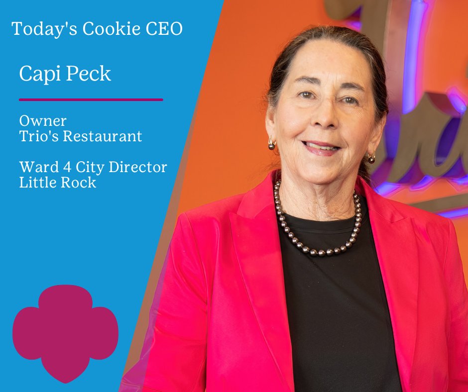 GS_Diamonds's tweet photo. Meet one of five Arkansas leaders who represent Today's Cookie CEOs, Capi Peck!
She serves as a strong example to young girls of the role Girl Scouts and its many programs can have in their future successes.
Read about Capi 👇
https://t.co/m6NrkDW5Y4 https://t.co/bJyegrVD04