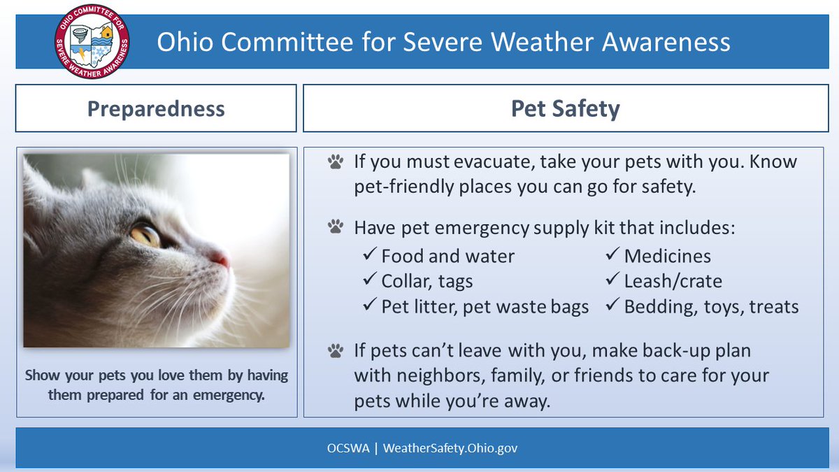 OHWxAwareness's tweet photo. Get #Petpared for severe weather.
#OCSWA #SevereWeatherAwarenessWeek https://t.co/2zhbQi2Gxs