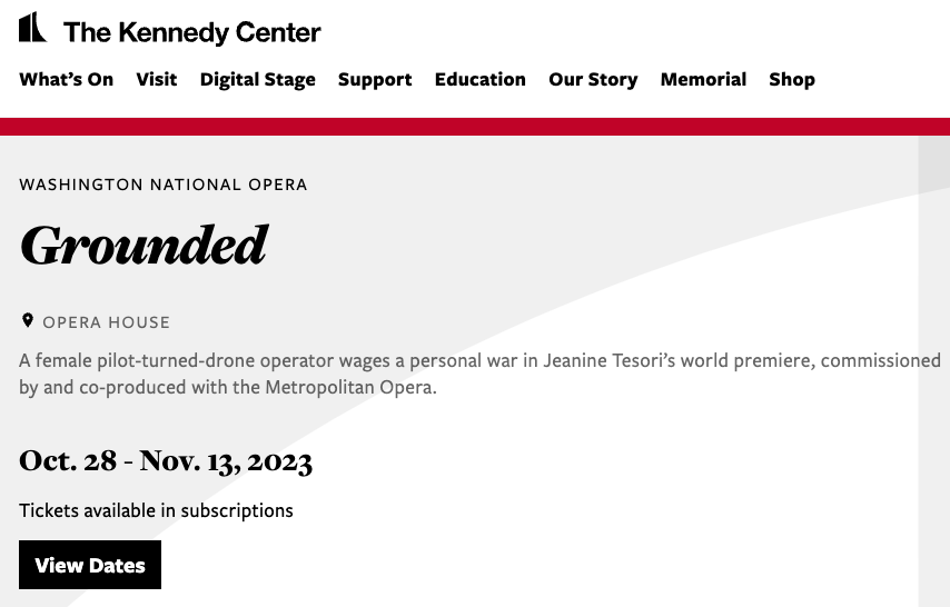 schlockawepod's tweet photo. General Dynamics is sponsoring an opera about a drone pilot at the Kennedy Center. You can't make this shit up. https://t.co/c8IH0rmWjE https://t.co/NlOxuA0pMx