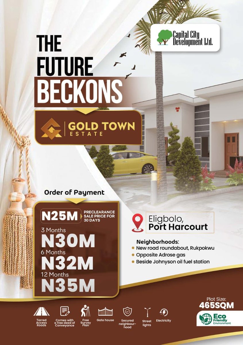 Buy now at pre-launch price and make more money, send a DM if interested #capcitydev, #portharcourt, #realestateportharcourt