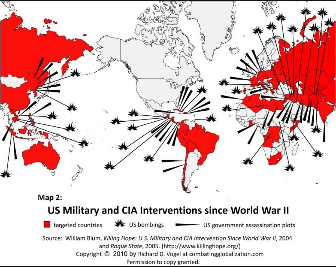 3) Americans stand on this false moral high ground riding the coattails of the Cold War/WW2. 

Since