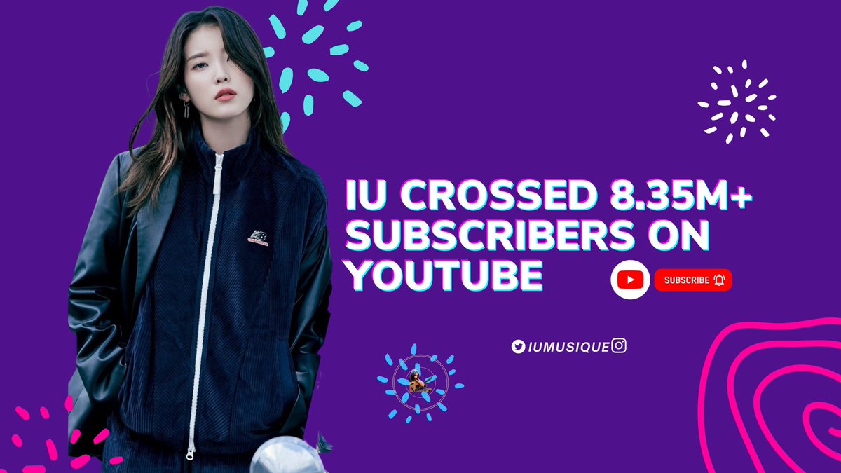 IUmusique's tweet photo. IU crossed 8.35M+ subscribers on Youtube.
Congratulations IU🥳
#SingerIU #LeeJieun
#IU #아이유 @_IUofficial https://t.co/cjhJFgncfD