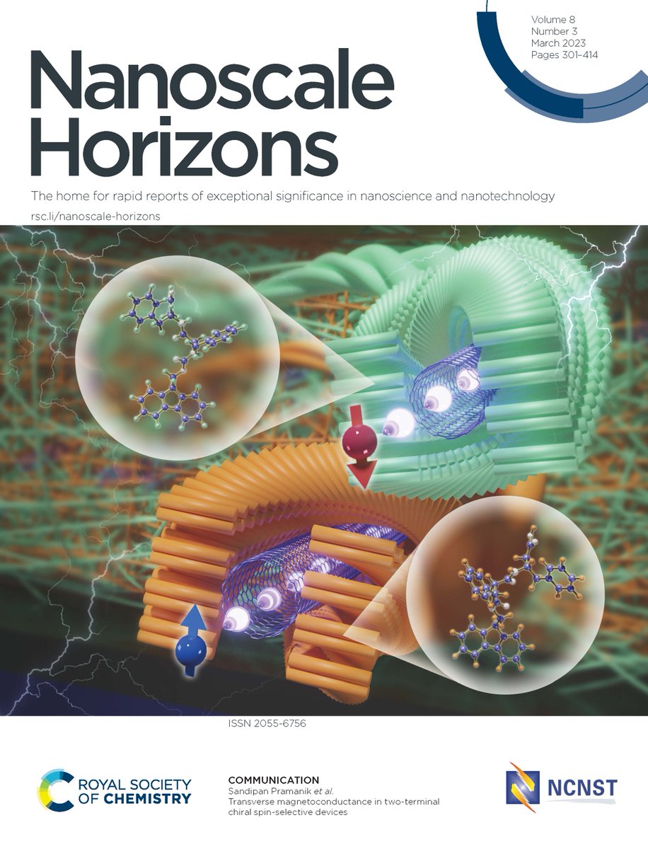 ICYMI! This Nanoscale Horizons cover features work from the @MOR_Fun_Group on transverse magnetoconductance in two-terminal chiral spin-selective devices! Find out more about the exciting research by  Sandipan Pramanik and co-workers here 👇
pubs.rsc.org/en/content/art…