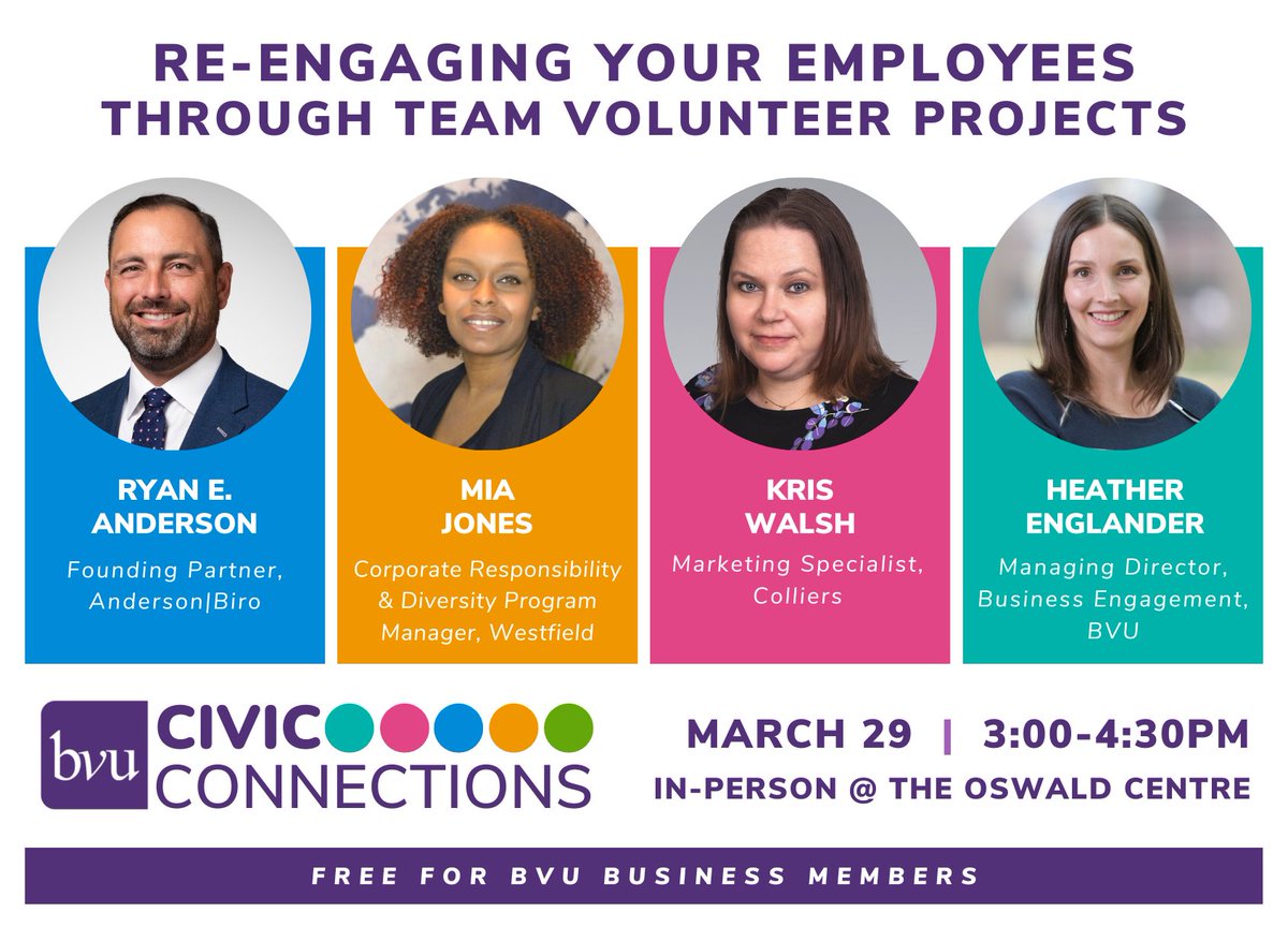 BVUVolunteers's tweet photo. Check out our incredible panel for next week's Civic Connections event!

Don’t miss this unique opportunity to connect with other community-minded professionals and learn how YOUR company's volunteer program can empower &amp; engage employees. 

Register now: https://t.co/ecoTXWf1is https://t.co/NHWWuQKNt9