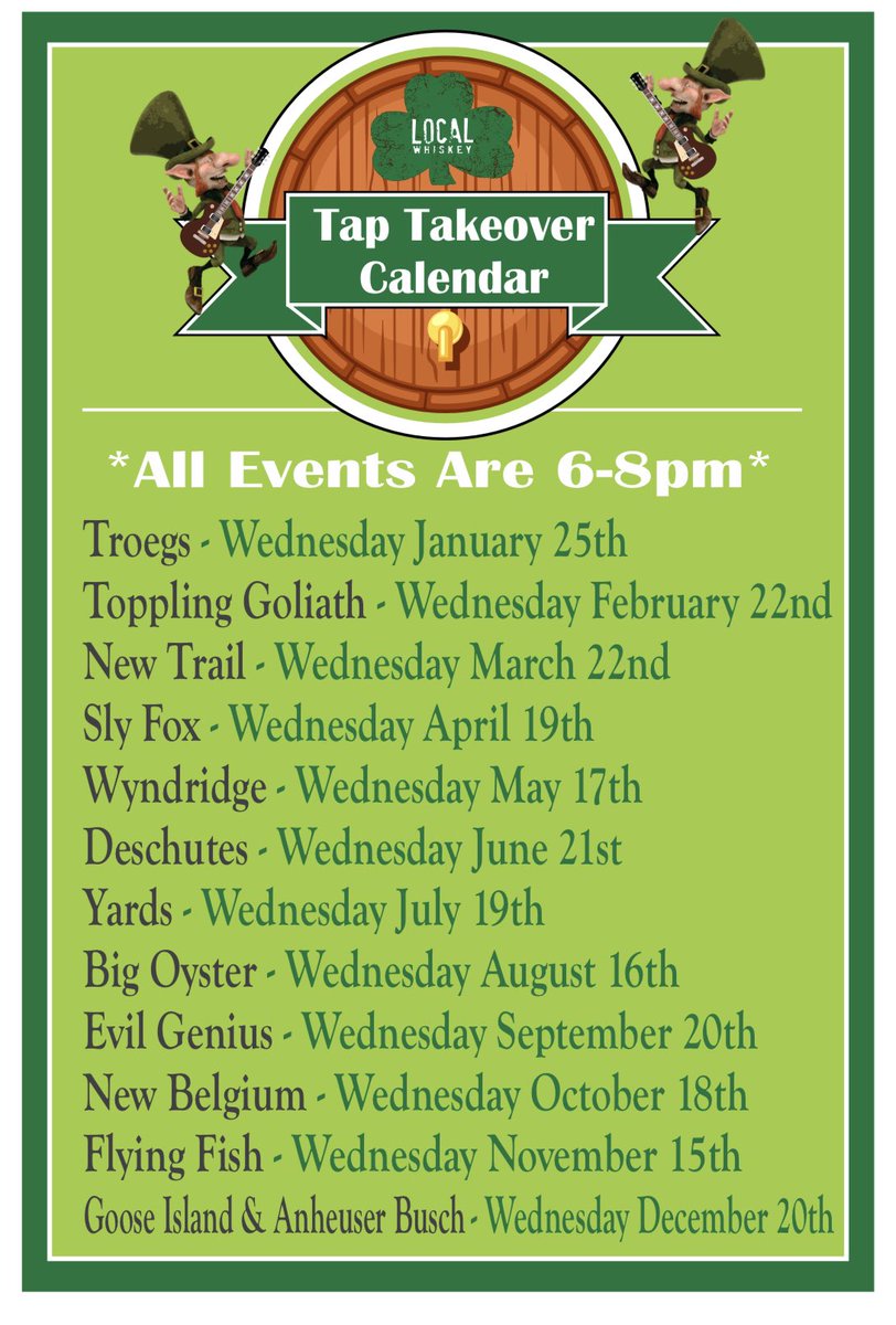 LocalWhiskey's tweet photo. @rjparsons9 Ya know, we were thinking the exact same thing! That being said, here is a calendar of 2023 Takeovers for your convenience. Thanks for the love! Cheers! https://t.co/F6g47yKrPt