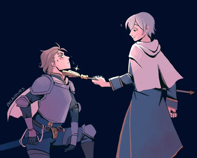 `little lamb…'  #octopathtraveler2 you know the thing when someone tilts the other characters chin up with their sword? yeah….. 