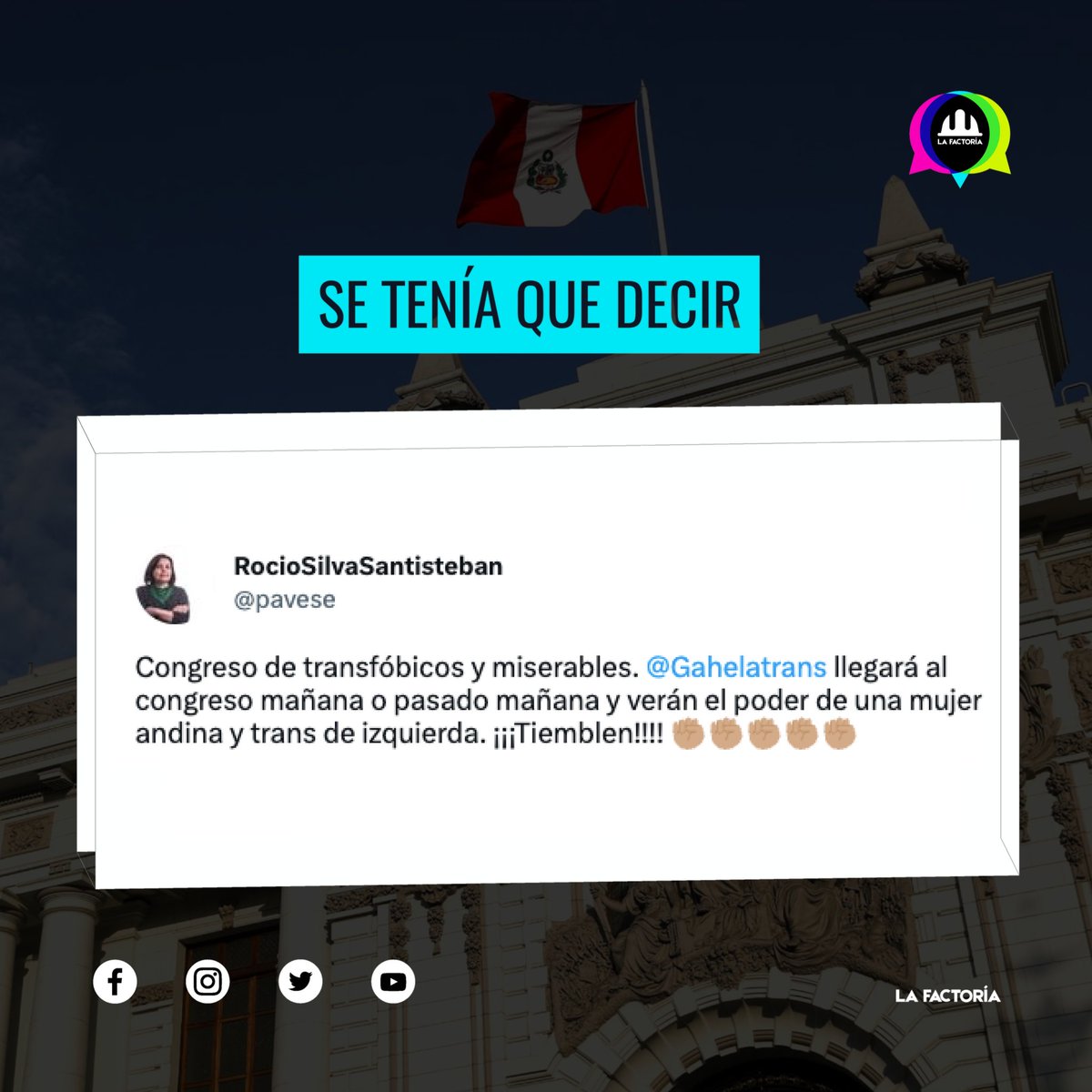 #Importante 🚨 Tras la fallida suspensión de Roberto Sanchez se ha revelado que los parlamentarios votaron en contra de su suspensión porque su accesitaria era la activista trans Gahela Cari.