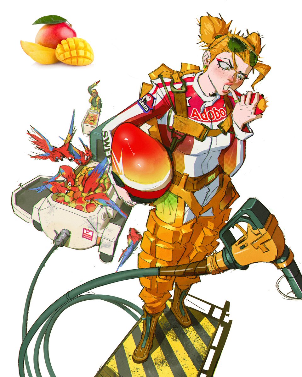 1girl helmet solo food fruit holding eyewear on head  illustration images