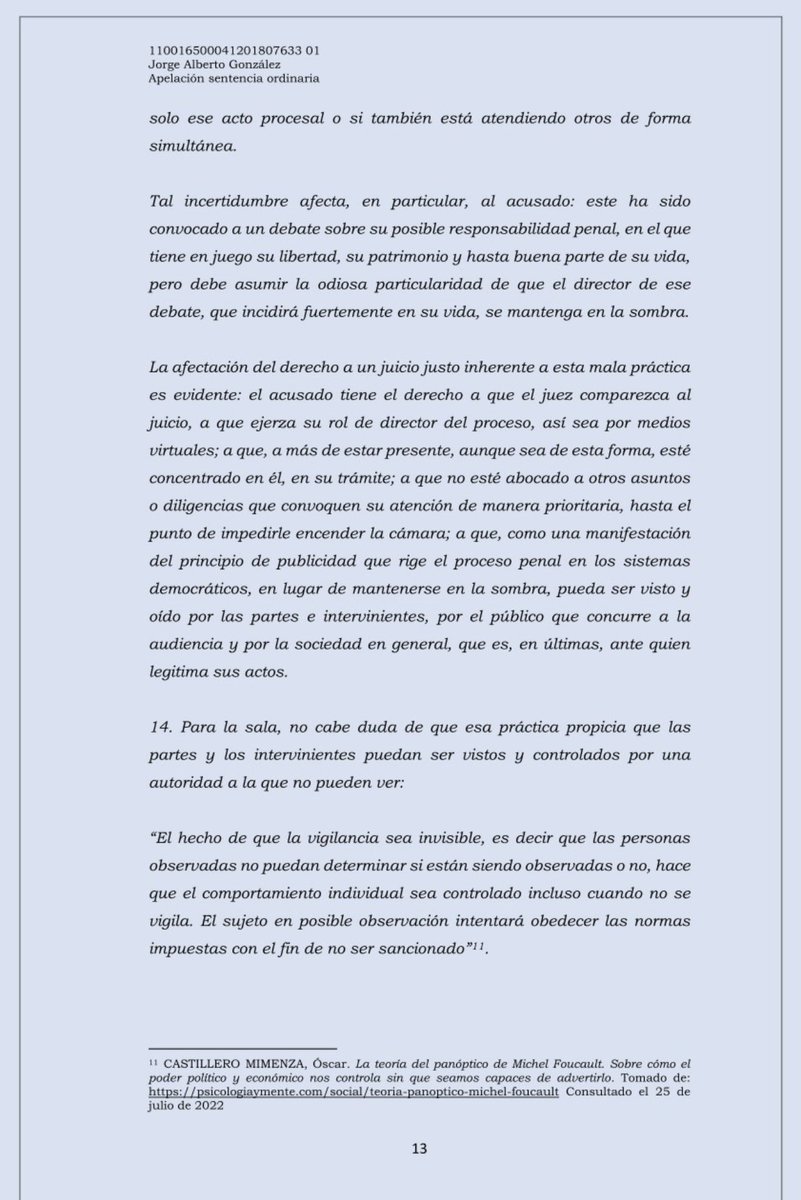 jairoparrac's tweet photo. NO ENCENDER CÁMARA. TSB - S Penal: Declara NULIDAD de todo lo actuado desde el juicio oral en tanto que la juez no activó la cámara. El acusado tiene derecho a que sus jueces, en lugar de arroparse en la comodidad que les brinda el actuar desde las penumbras, pongan la cara https://t.co/m47QGqVcfp