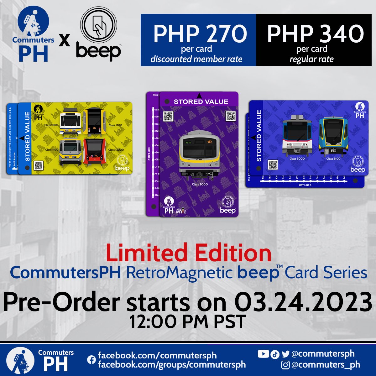 commutersph's tweet photo. PRICE REVEAL!
There are two rates available which are the regular and the discounted members rate.
Follow, Like, Subscribe, and Join our socmed accounts listed at the bottom of the post plus @hashtagmrt2's socmeds for the discounted rate.
#CommutersPH #beepcard #itsMRT2 https://t.co/3qYtQT5UY8