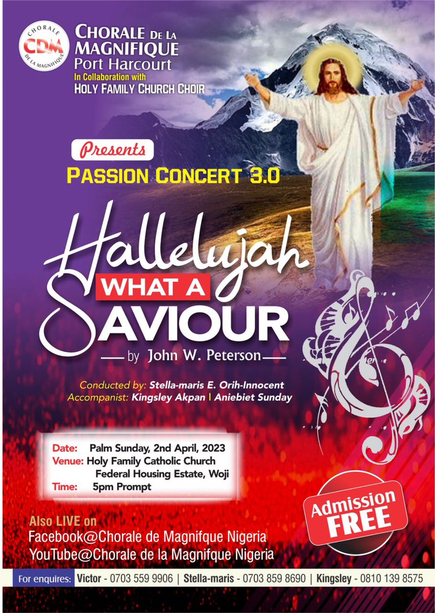 cdmasaba's tweet photo. In the spirit of the season, @CdmPortharcourt will be having a passion concert. If you are in PHC and it's environs please do not miss this! #cdmnigeriaat30 https://t.co/qFFsERQBFo