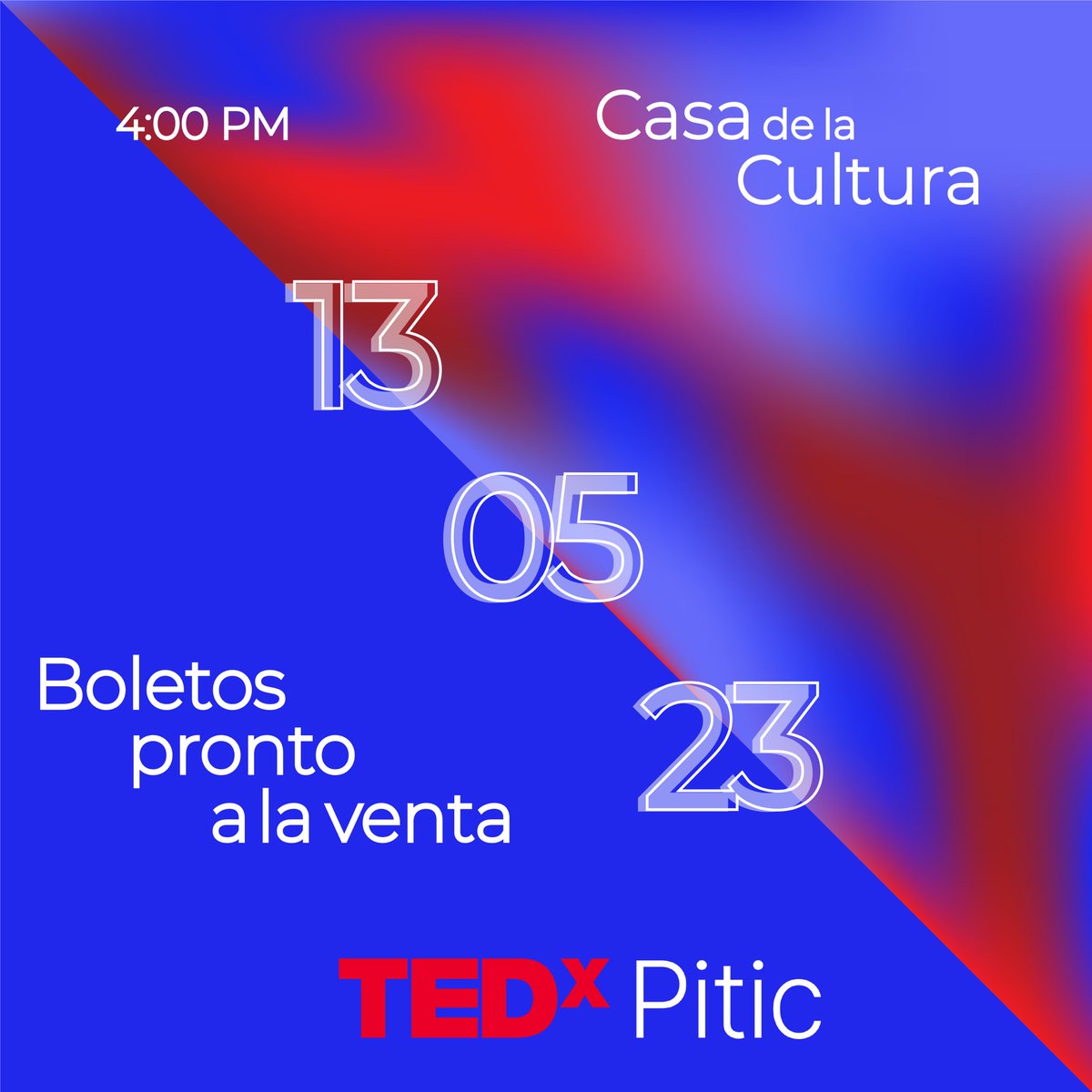 ¡Es oficial! Este 13 de Mayo se parte de la conversación y vive la experiencia #TEDxPitix en el Teatro de la Ciudad de la Casa de la Cultura. Venta de boletos inicia en próximos días.