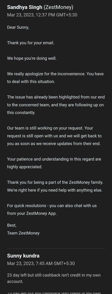 KundraSunny5's tweet photo. @ZestMoneyCares @ZestMoney zest money is scam and cheat compney. still @ZestMoney cash back not release after successful repayment my loan.dont use as payment method through @ZestMoney .its approximately 1 moth completed but cash back not received.@jagograhakjago  @EconomicTimes https://t.co/jZuO4dqgvd