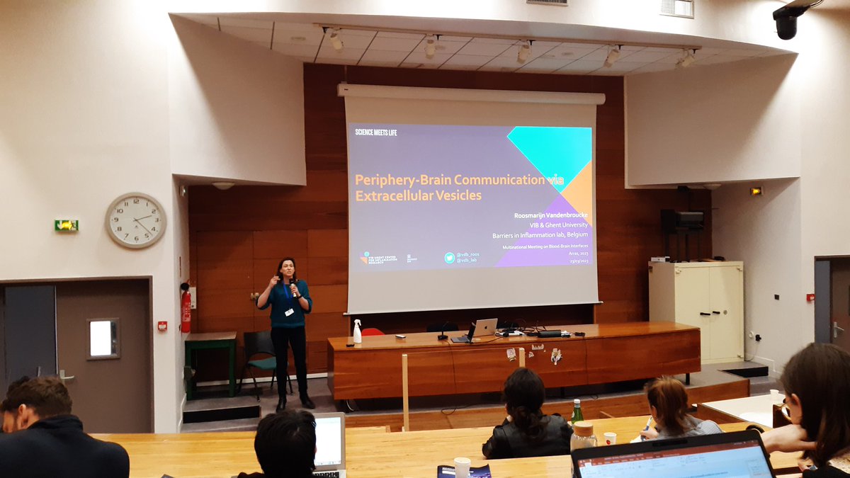 Vdb_lab's tweet photo. Representing our lab and @BBBelgium_ on a fantastic 2nd day of the #SEISC Multinational Meeting on Blood-Brain Interfaces in Arras! Talks today by @vdb_roos & @MBurgelman on EVs from and to our favourite choroid plexus tissue. More to come tomorrow! https://t.co/ayDRWiaNnn