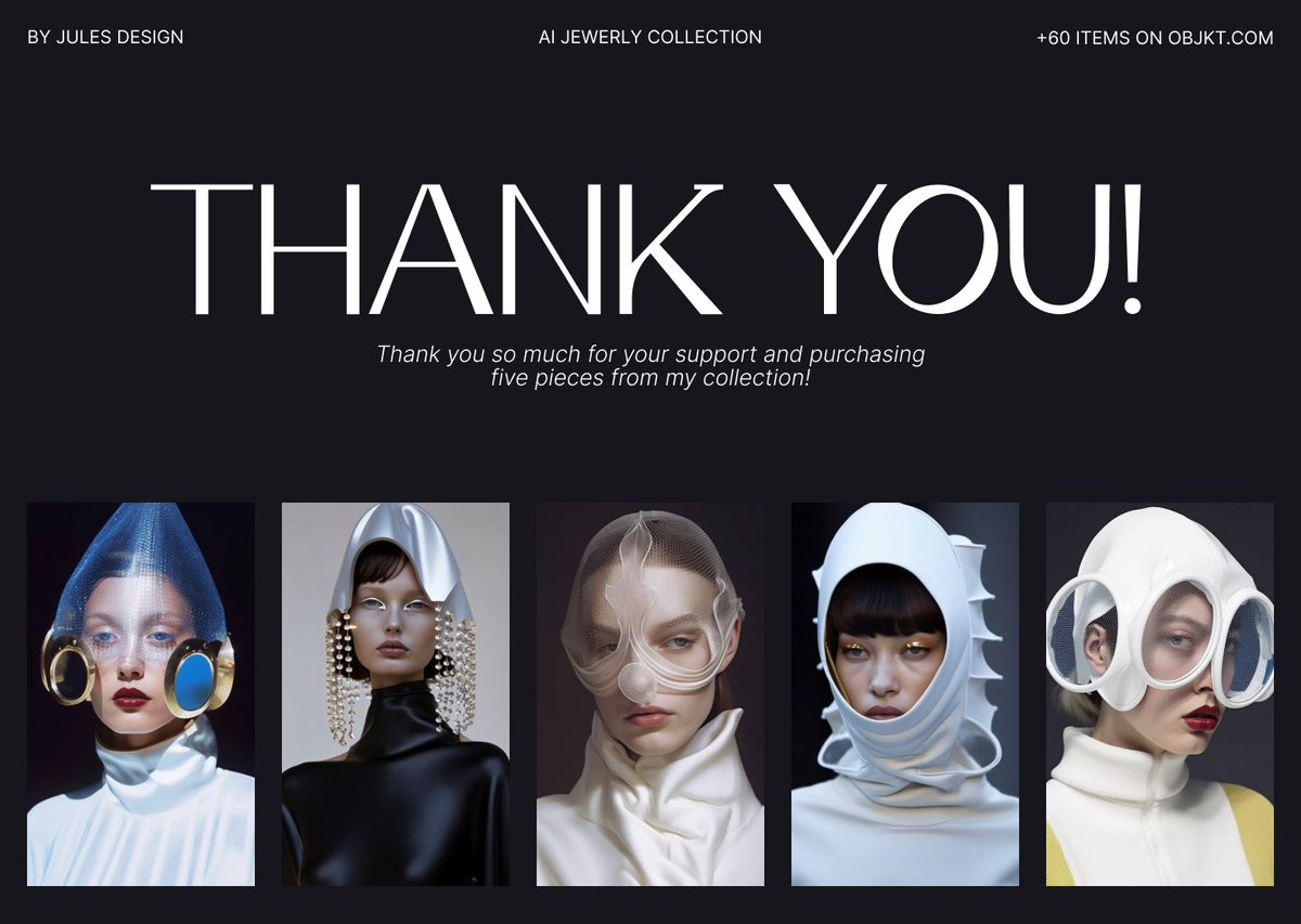 design_by_jules's tweet photo. โจSOLDโจ
Many thanks to my dear @annadart_artist for your support and purchasing 5 (!) pieces from my genesis ๐๐ ๐๐ฒ๐๐ฒ๐ฟ๐น๐ collection!
โ Link below โ
#aiart #aijewelry #digitalfashion #aifashion #tezoscommunity #julesdesign https://t.co/g2nj4zNe5H