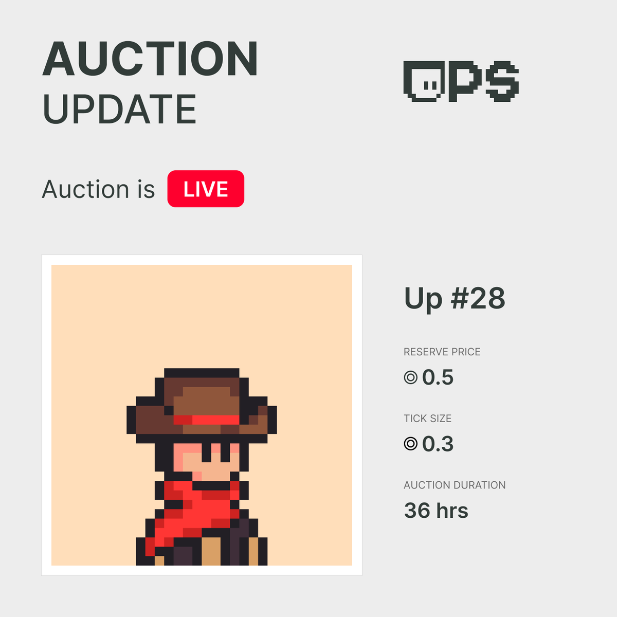 weakpx's tweet photo. Auction is live on @exchgART
 
Up #28 Cowboy

reserve price - 0.5 sol
tick - 0.3 sol
duration - 36hrs

Link below⬇️⬇️⬇️
#nft #NFTCommuntiy #pixelart #solana https://t.co/8fyb0Md32L