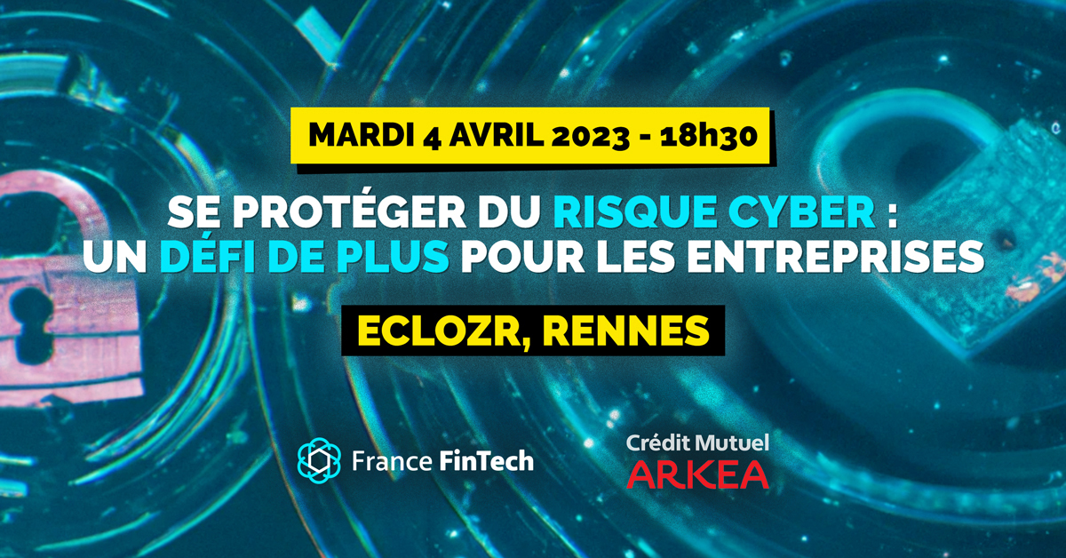 SE PROTÉGER DU RISQUE #CYBER : UN DÉFI DE PLUS POUR LES ENTREPRENEURS
Evénement <a href="/FranceFintech/">France FinTech | Join us ⚡️</a> x <a href="/cmarkea/">Crédit Mutuel Arkéa</a>

📆 RDV le 04/04 à 18h30
📍<a href="/leclozr/">l'eclozr</a>
👉 Infos et inscription : bit.ly/3LJIAWQ

<a href="/_SaxX_/">SaxX ¯\_(ツ)_/¯</a> #Dattak <a href="/CCI_35/">CCI Ille-et-Vilaine 🇫🇷🇪🇺</a> <a href="/Le_Poool/">Le Poool x La French Tech Rennes St-Malo</a> <a href="/BretagneCyber/">Bretagne Cyber Alliance</a> <a href="/acceis/">ACCEIS</a> <a href="/CyberBoosterFr/">Cyber Booster</a>