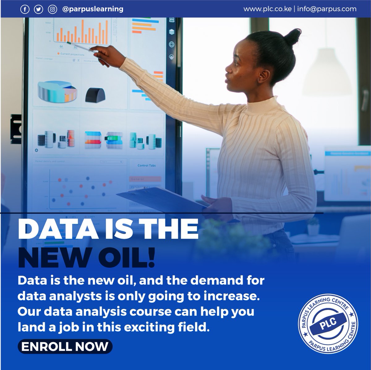 parpuslearning's tweet image. Data is the new oil! The demand for skilled #dataanalysts is rising. Enroll in our comprehensive course today to get the skills you need for a high-paying job in this exciting field. Sign up now at ow.ly/CrXs50NpM0Y. 

#ParpusLearning #OnlineLearning #dataanalysis #bigdata