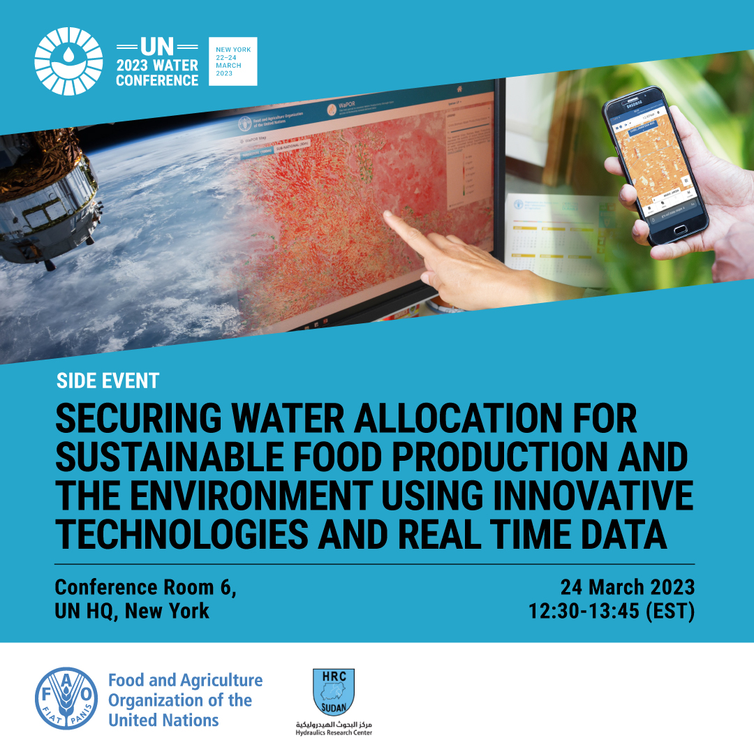 FAOLandWater's tweet photo. .@FAO #WaPOR will be featured in a #UN 2023 Water Conference side-event on innovative technologies and real time data use for better water allocation for agriculture and the environment. 

📌 on-site &amp; online
📅 24 March
⏲️ 12:30 EST

More information ➡️ https://t.co/rYjj5thD5h https://t.co/K3XOjTL4rM