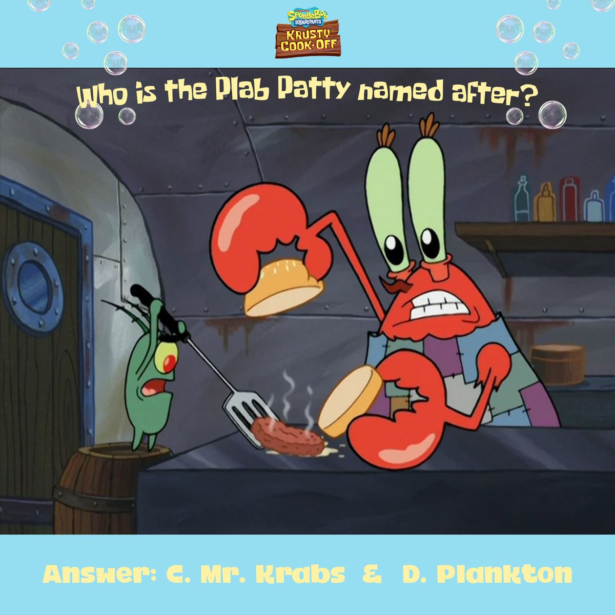 SpongeBobInAJam's tweet photo. The correct answer is: C & D!
#spongebobkrustycookoff #spongebobtrivia #spongebobfacts #spongebobquiz #spongebob #spongebobsquarepants #mrkrabs #plankton https://t.co/HGF8RSOdAP