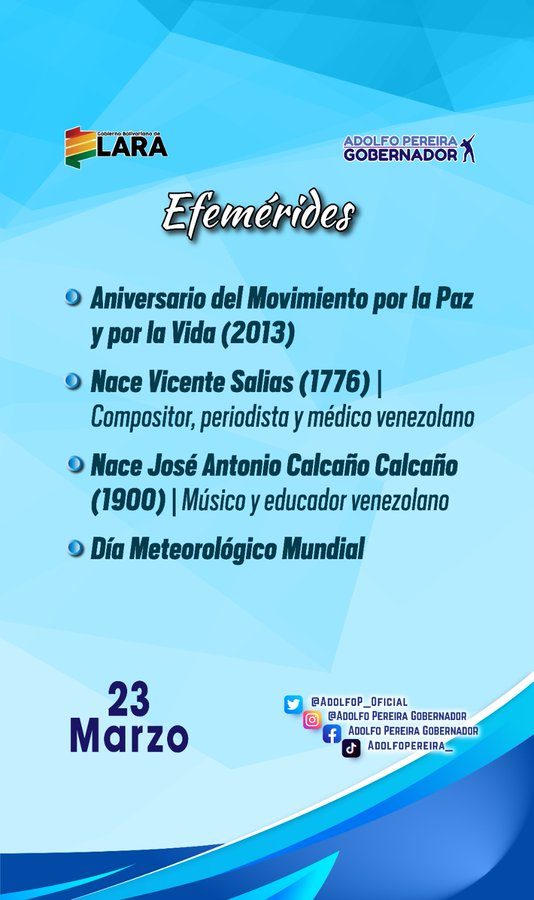 Polilaraoficial's tweet photo. #23Mar Feliz jueves. Efemérides. 
#NiCorrupciónNiPrivatización https://t.co/m6nOjQqTY0