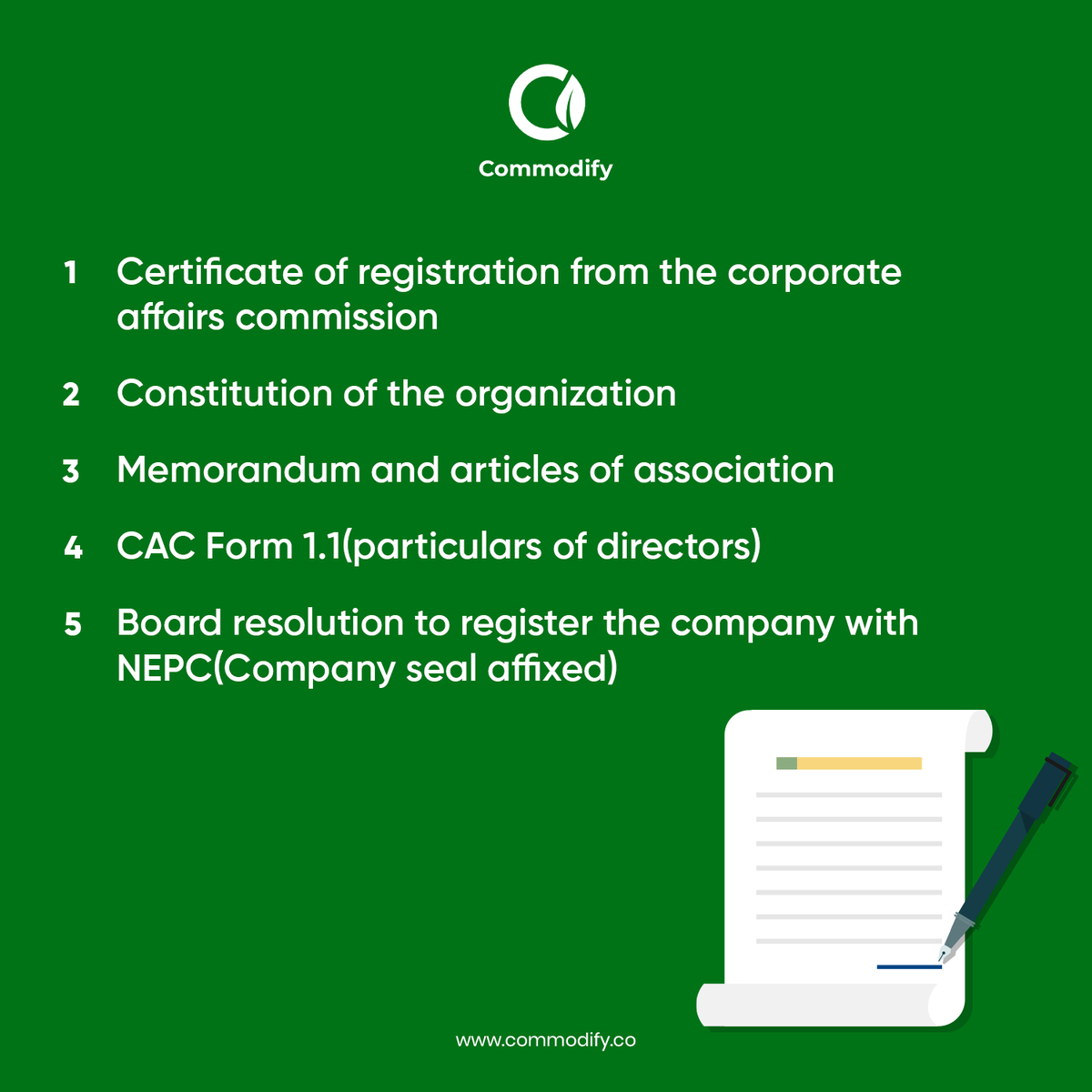 commodifyafrica's tweet photo. The Nigeria Export Promotion Council (NEPC) is responsible for granting licenses for agricultural commodities &amp; other non-oil products.

Swipe left to see the required documents to register for export license.

#foodexportbusiness #agroexport #exporttrade #commodify https://t.co/yPV8Luv6Sx